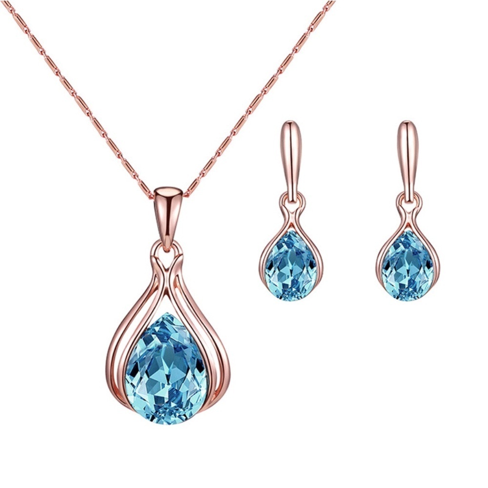 *ZANE* 3-Pc Gold Blue Pendant Fashion Jewelry Set